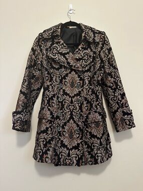Hazel Brocade Coat Jacket M Black Gold Tapestry Double Breasted Vintage Style